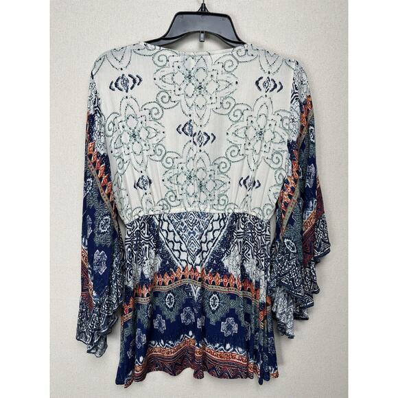 Angie Women’s Sz S Bohemian Top Gipsy Flare Butterfly Sleeves V-Neck Peasant - Picture 5 of 11